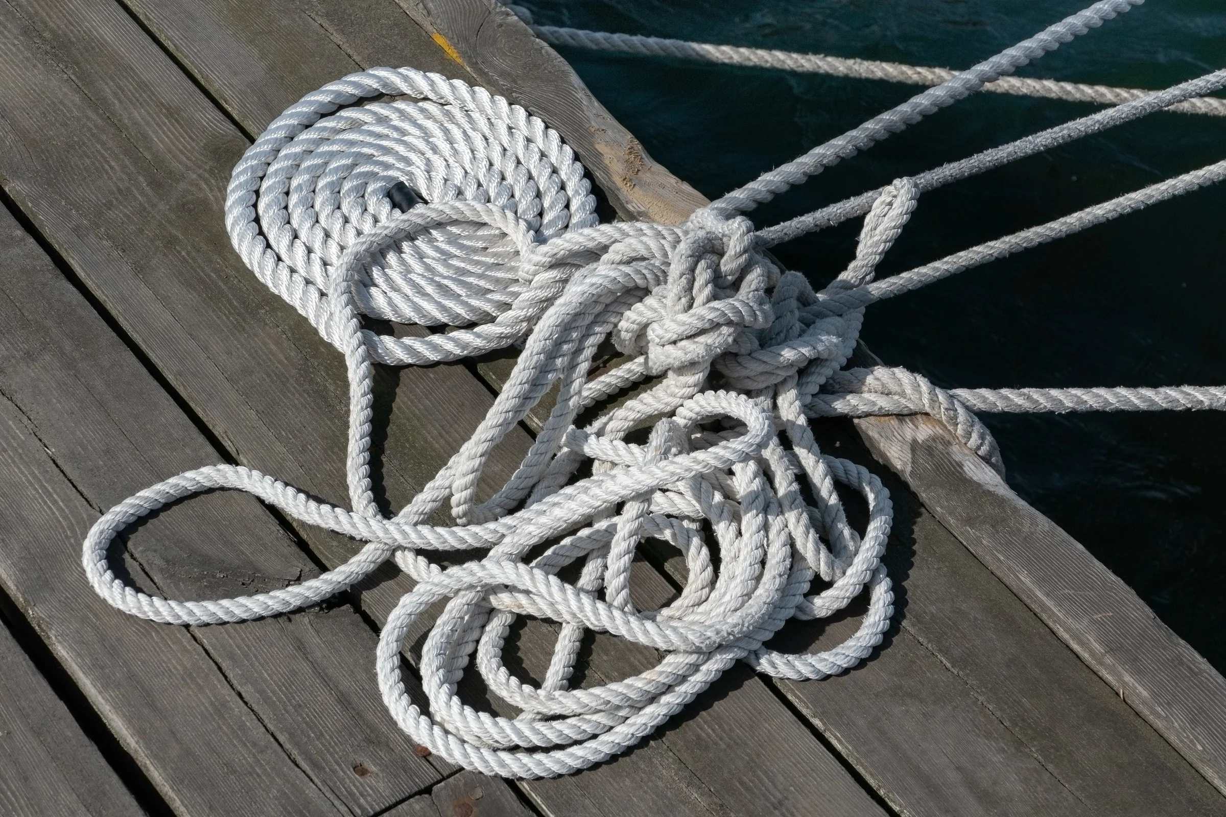 Coiled white rope